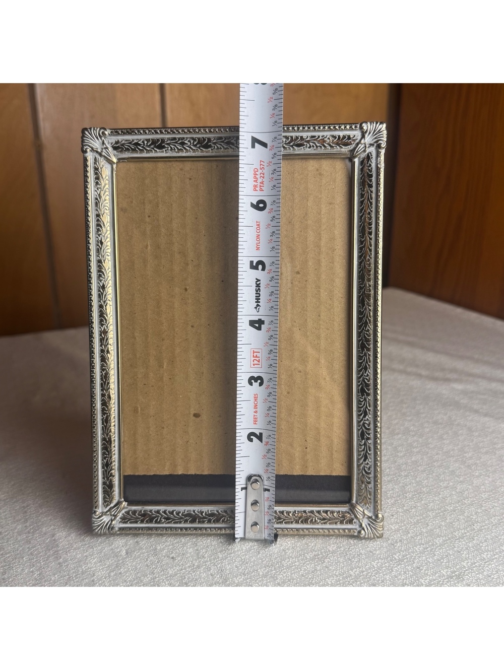 Vintage Silver & Gold Tone 5x7 Picture Frame Ornate Etched Metal with Patina - Picture 6 of 7